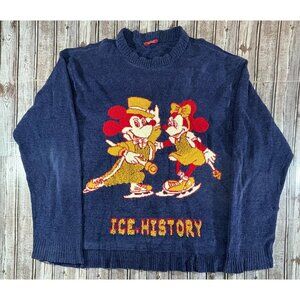 Iceberg ice history acrylic Mickey & Minnie ice skating sweater sz L vintage